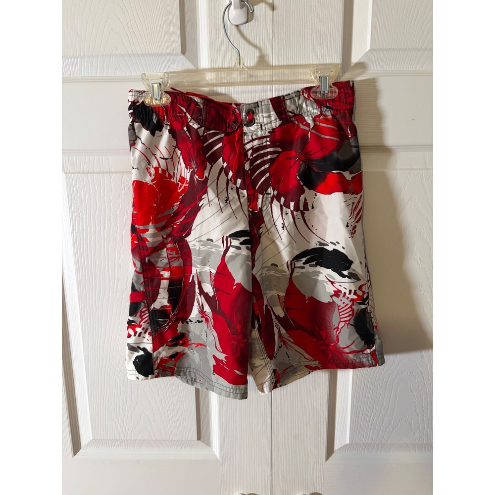 Nike Boys Swim Trunks Red White Black Floral Board Shorts Size S Small